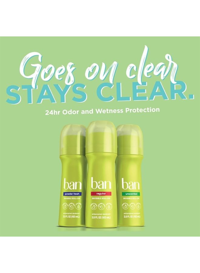 Ban مضاد تعرق غير معطر يدوم 24 ساعة، مزيل عرق رول أون للنساء والرجال، حماية من رطوبة الإبط، مع مكونات مكافحة الروائح، 3.5 أونصة سائلة (عبوة من 2) - Image 3