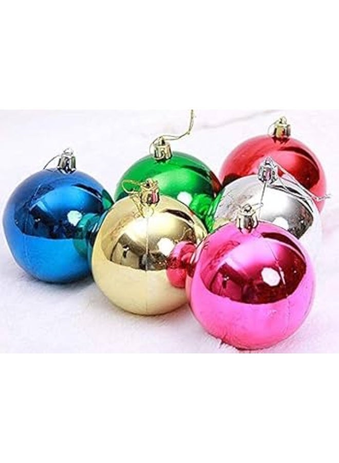 Set of 6 Decorative Plastic Ornament Balls – Large Size – Assorted Colors - Image 2