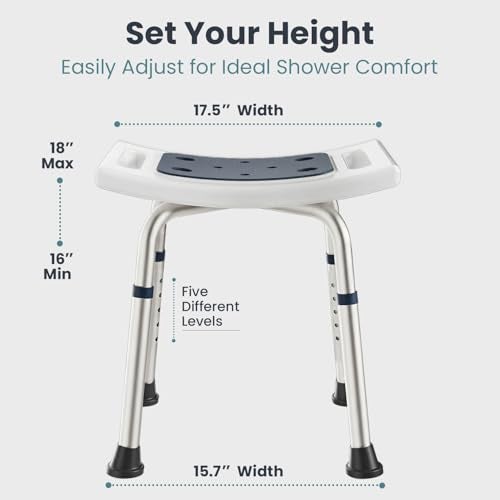PELEGON Shower Chair for Inside Shower (350 lb) - Adjustable Height, Padded Seat, Shower Chair for Elderly and Disabled - Shower Chair for Adults, Tub Chairs for Bathtubs - Dark Blue - Image 2