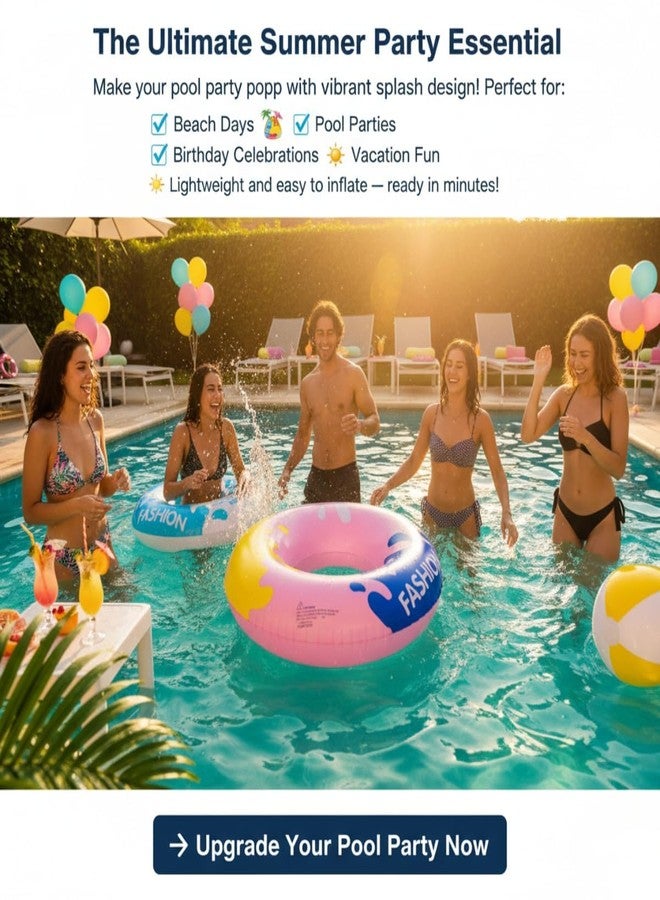 Kelexx Inflatable Pool Swim Ring for Kids & Adults, Water Float Tube,Colorful Splash Design Pool Float, Durable PVC Swim Ring for Beach, Pool & Summer Party, Swimming Pool Float with Handles (Pink Fashion) - Image 5