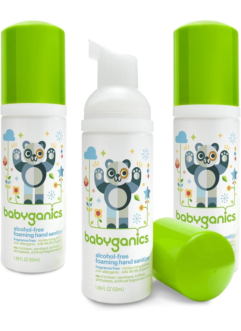 Babyganics Babyganics Alcohol-Free Foaming Hand Sanitizer, Fragrance Free, On-The-Go, Pump Bottle 50 ml - 1.69 Fl Oz (Pack of 3) 