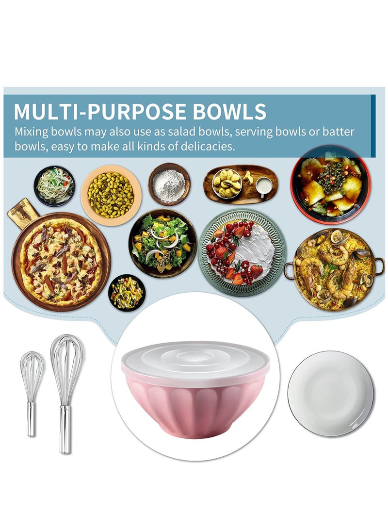 BASURRAH - 4 Pieces Mixing Bowls With Lids Set, Plastic Serving Bowls For Baking Prep & Storing Food, Nesting Salad Bowl, Great For Picnic Camping, Bpa-Free, Microwave Safe, 1.5 | 2.4 | 3.5 | 5 Qt Round Pink - Image 1