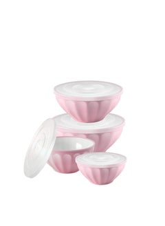 BASURRAH 4 Pieces Mixing Bowls With Lids Set, Plastic Serving Bowls For Baking Prep & Storing Food, Nesting Salad Bowl, Great For Picnic Camping, Bpa-Free, Microwave Safe, 1.5 | 2.4 | 3.5 | 5 Qt Round Pink  - Image 1