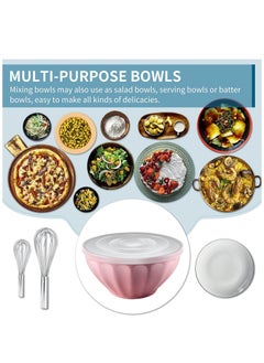 BASURRAH 4 Pieces Mixing Bowls With Lids Set, Plastic Serving Bowls For Baking Prep & Storing Food, Nesting Salad Bowl, Great For Picnic Camping, Bpa-Free, Microwave Safe, 1.5 | 2.4 | 3.5 | 5 Qt Round Pink  - Image 3