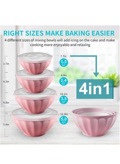 BASURRAH 4 Pieces Mixing Bowls With Lids Set, Plastic Serving Bowls For Baking Prep & Storing Food, Nesting Salad Bowl, Great For Picnic Camping, Bpa-Free, Microwave Safe, 1.5 | 2.4 | 3.5 | 5 Qt Round Pink  - Image 2