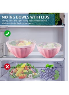 BASURRAH 4 Pieces Mixing Bowls With Lids Set, Plastic Serving Bowls For Baking Prep & Storing Food, Nesting Salad Bowl, Great For Picnic Camping, Bpa-Free, Microwave Safe, 1.5 | 2.4 | 3.5 | 5 Qt Round Pink  - Image 4