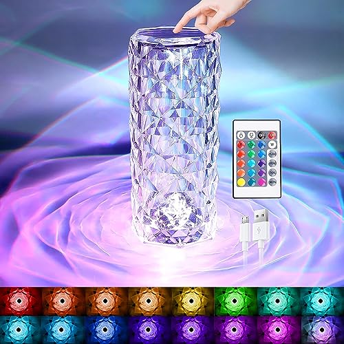 XERGY Crystal Lamp, Rose Diamond LED Table Lamp16 Colors Rgb With Touch And Remote Control, Usb C Rechargeable Decorative Acrylic Rays Lamp Gift For Sister, Atmosphere Light &Living Room,Bedroom - Image 1