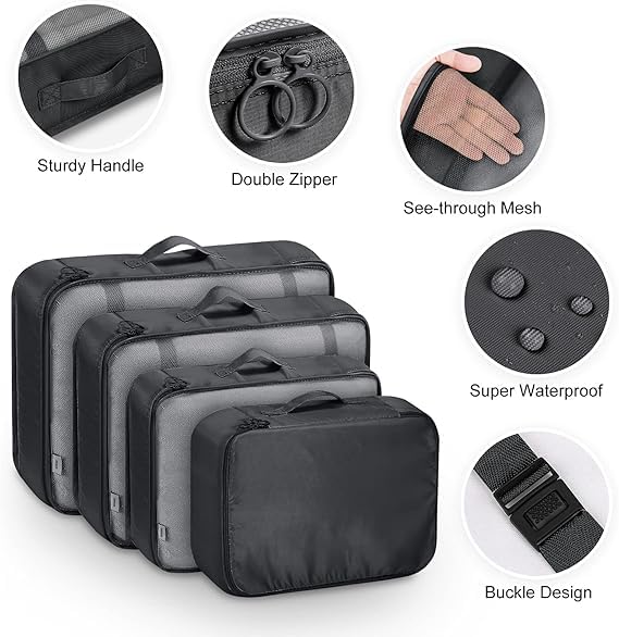 Lyrovo [UPDATED] 7pcs Travel Packing Cubes for clothes Laundry Toiletry Cosmetics Luggage Makeup Pouch Accessories Organizer Bag (Black) - Image 3