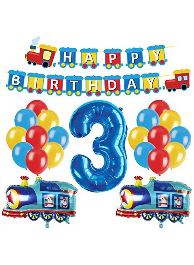 Train 3Rd Birthday Decorations Boys Train, 3 Years Old Birthday Party Supplies With Number 3 Foil Balloons Train Birthday Banner,Latex Balloons For Kids Train Birthday Party Decoration - Image 1