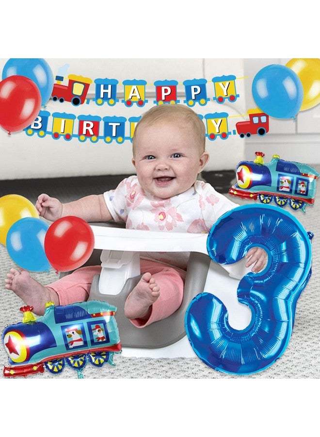 Train 3Rd Birthday Decorations Boys Train, 3 Years Old Birthday Party Supplies With Number 3 Foil Balloons Train Birthday Banner,Latex Balloons For Kids Train Birthday Party Decoration - Image 3
