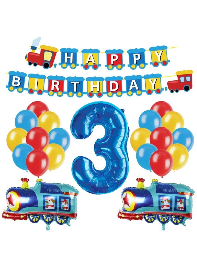 Train 3Rd Birthday Decorations Boys Train, 3 Years Old Birthday Party Supplies With Number 3 Foil Balloons Train Birthday Banner,Latex Balloons For Kids Train Birthday Party Decoration - Image 2