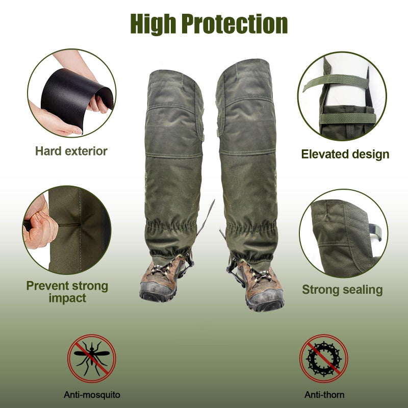 BZTAC Tactical Leg Gaiters High Gaiters Hunting Gaiters Knee Protection Anti-Tear Oxford Fabric Full Length Zip Waterproof Breathable Windproof for Outdoor Hunting Hiking Walking (Green) - Image 2