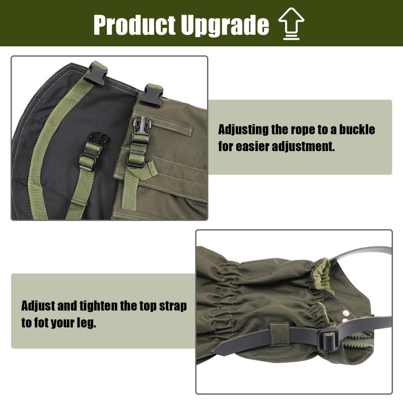 BZTAC Tactical Leg Gaiters High Gaiters Hunting Gaiters Knee Protection Anti-Tear Oxford Fabric Full Length Zip Waterproof Breathable Windproof for Outdoor Hunting Hiking Walking (Green) - Image 3
