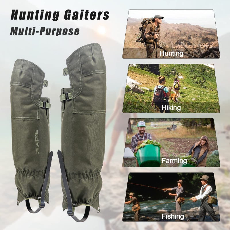 BZTAC Tactical Leg Gaiters High Gaiters Hunting Gaiters Knee Protection Anti-Tear Oxford Fabric Full Length Zip Waterproof Breathable Windproof for Outdoor Hunting Hiking Walking (Green) - Image 5