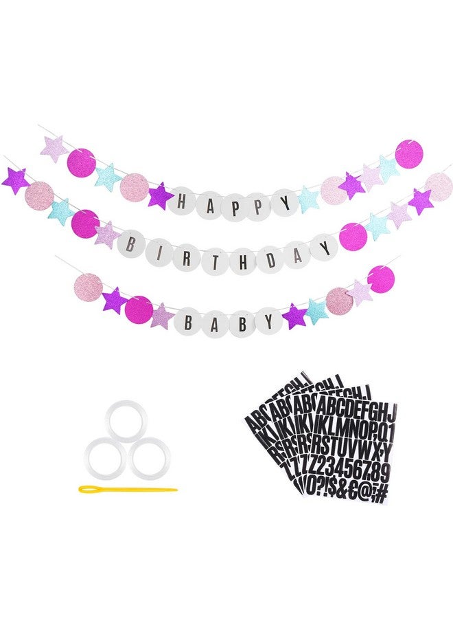 Gogoso Customizable Friendship Bracelet Birthday Banner with 4 Black Letter Stickers - Pink & Purple Sparkle, Mermaid or Musical Birthday Bash Banner for Girls in My Birthday Era Singer Celebration - Image 1