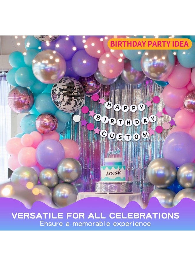 Gogoso Customizable Friendship Bracelet Birthday Banner with 4 Black Letter Stickers - Pink & Purple Sparkle, Mermaid or Musical Birthday Bash Banner for Girls in My Birthday Era Singer Celebration - Image 4