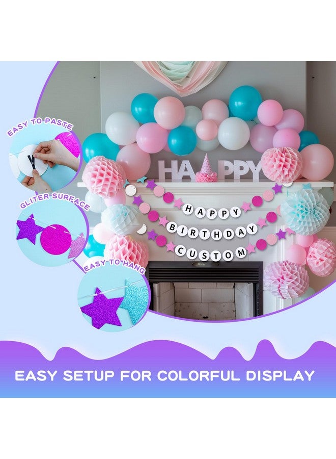 Gogoso Customizable Friendship Bracelet Birthday Banner with 4 Black Letter Stickers - Pink & Purple Sparkle, Mermaid or Musical Birthday Bash Banner for Girls in My Birthday Era Singer Celebration - Image 3