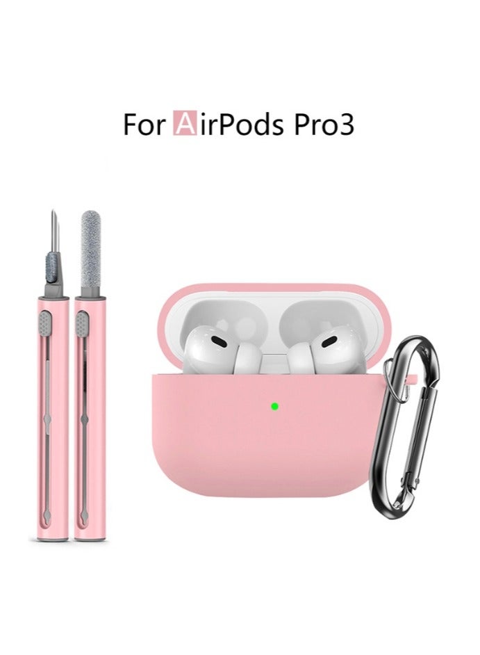 Suitable For Airpods Pro 3（2025） Protective Case With Cleaning Kit, Soft Silicone Protective Case Suitable For Apple Airpods Pro 3 Women And Men, Airpods Pro Protective Case Accessory With Keychain, Pink - Image 1