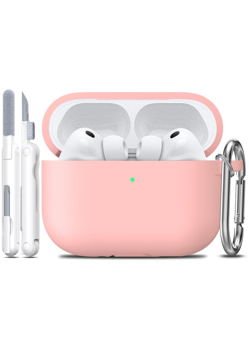 Suitable For Airpods Pro 3（2025） Protective Case With Cleaning Kit, Soft Silicone Protective Case Suitable For Apple Airpods Pro 3 Women And Men, Airpods Pro Protective Case Accessory With Keychain, Pink - Image 2