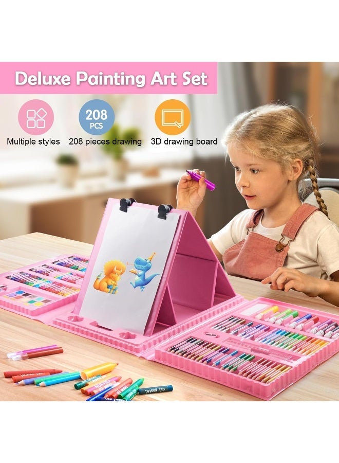 HASTHIP® 208 Pcs Art Painting Set, Coloring Drawing Art Kit with Built In Folding Easel Crayons Color Pencil Pastels Multi Color Water Soluble Color Pens for Artists - Image 4