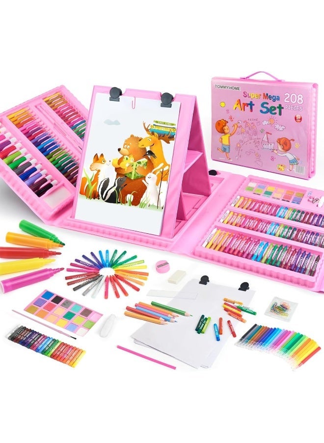 HASTHIP® 208 Pcs Art Painting Set, Coloring Drawing Art Kit with Built In Folding Easel Crayons Color Pencil Pastels Multi Color Water Soluble Color Pens for Artists - Image 1
