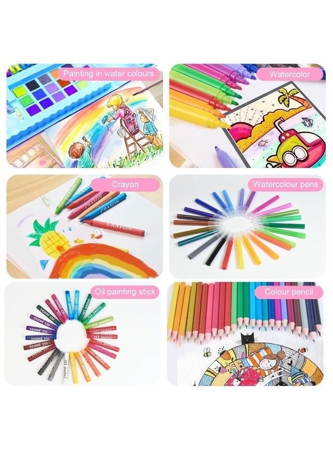 HASTHIP® 208 Pcs Art Painting Set, Coloring Drawing Art Kit with Built In Folding Easel Crayons Color Pencil Pastels Multi Color Water Soluble Color Pens for Artists - Image 3