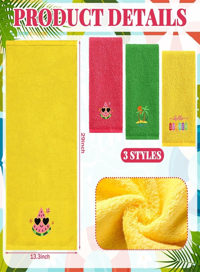 FuWeave 3 Pcs Summer Hand Towels 100% Cotton Embroidered Bathroom Towels 13.3 x 29 Inch Hello Summer Watermelon Palm Decorative Dish Towel Absorbent Kitchen Towel for Bath Drying Cleaning Cooking Gift - Image 2
