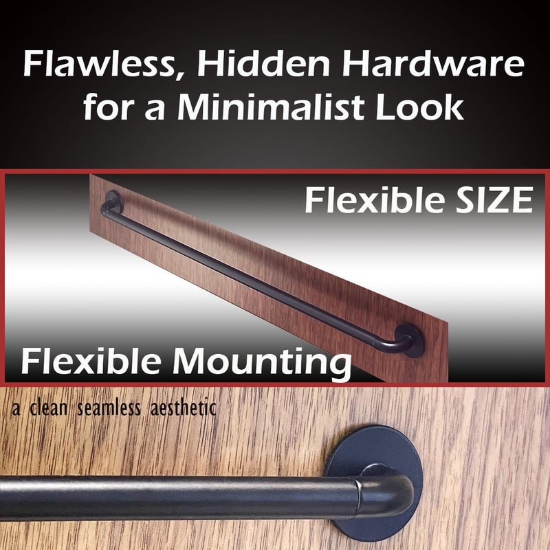 ARNORX Sash Curtain Rod for French Doors, 16-28 Inch Adjustable, 3/8" Diameter, Screw-Mount Preferred (Stronger than Adhesive) or 3M Tape, Hidden Hardware, Fits Metal/Glass/Wood Doors, Set of 2 - Black - Image 2