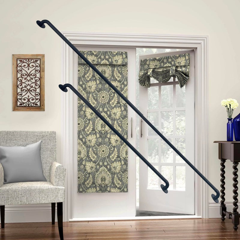 ARNORX Sash Curtain Rod for French Doors, 16-28 Inch Adjustable, 3/8" Diameter, Screw-Mount Preferred (Stronger than Adhesive) or 3M Tape, Hidden Hardware, Fits Metal/Glass/Wood Doors, Set of 2 - Black - Image 3