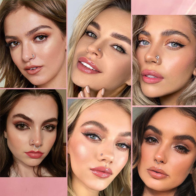 Drperfect Nose Rings L Shaped Nose Studs Ring Hypoallergenic Stainless Steel Nose Ring-Dangle CZ Butterfly Flower Nose Studs Hoops Piercings Jewelry Gift for Women Men 20G Pink - Image 4