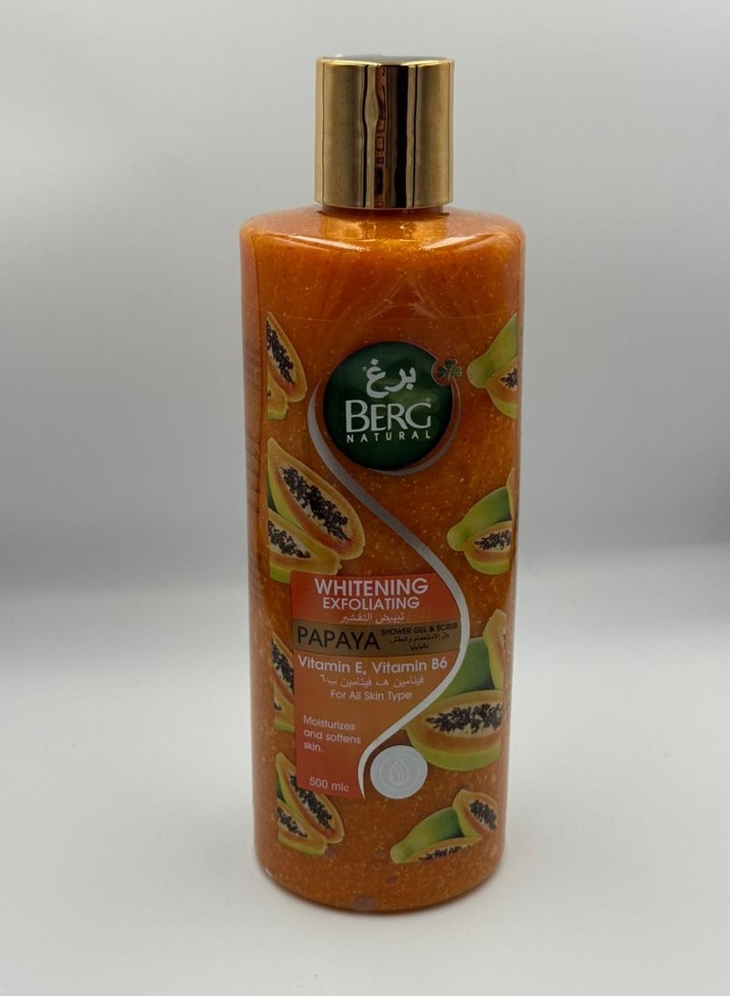 Berg Berg Natural Brightening Papaya Exfoliating Shower Gel & Scrub – Vitamin B₆ & E for Smooth, Soft Skin (500 ml) - Image 1