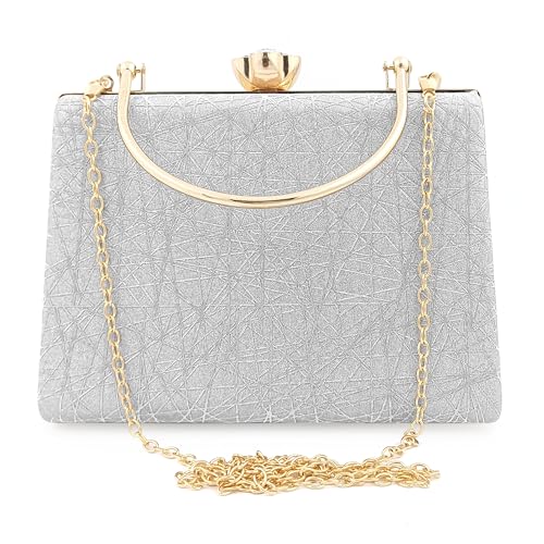 Zaib Bridal Partyware Clutch for Women – Elegant Evening Purse, Wedding Accessories, Satin Shoulder Bag for Brides, Bridesmaid (Silver-50&57 No) - Image 3