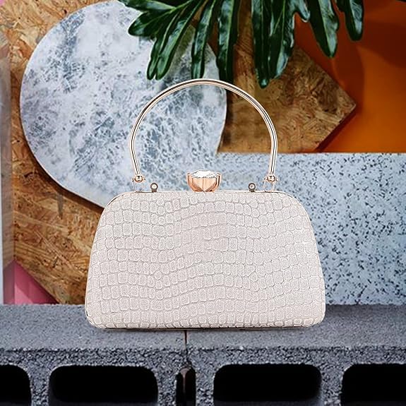 Zaib Bridal Partyware Clutch for Women – Elegant Evening Purse, Wedding Accessories, Satin Shoulder Bag for Brides, Bridesmaid (Silver-50&57 No) - Image 5
