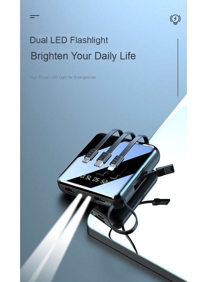 Beauenty 10000mAh Compact Mini Power Bank with Built-in Cable and LED Display, Universal Charger for Phones - Image 2