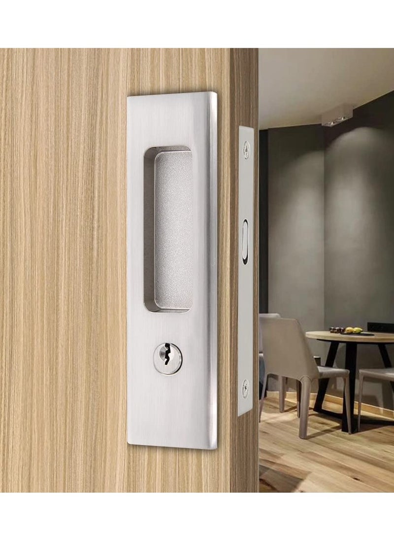 SYOSI Privacy Pocket Door Lock Hardware with Key Recessed Sliding Door Mortise Lock, Double Barn Door Lock Invisible Furniture Hardware for 38mm 55mm Thickness Door - Image 2