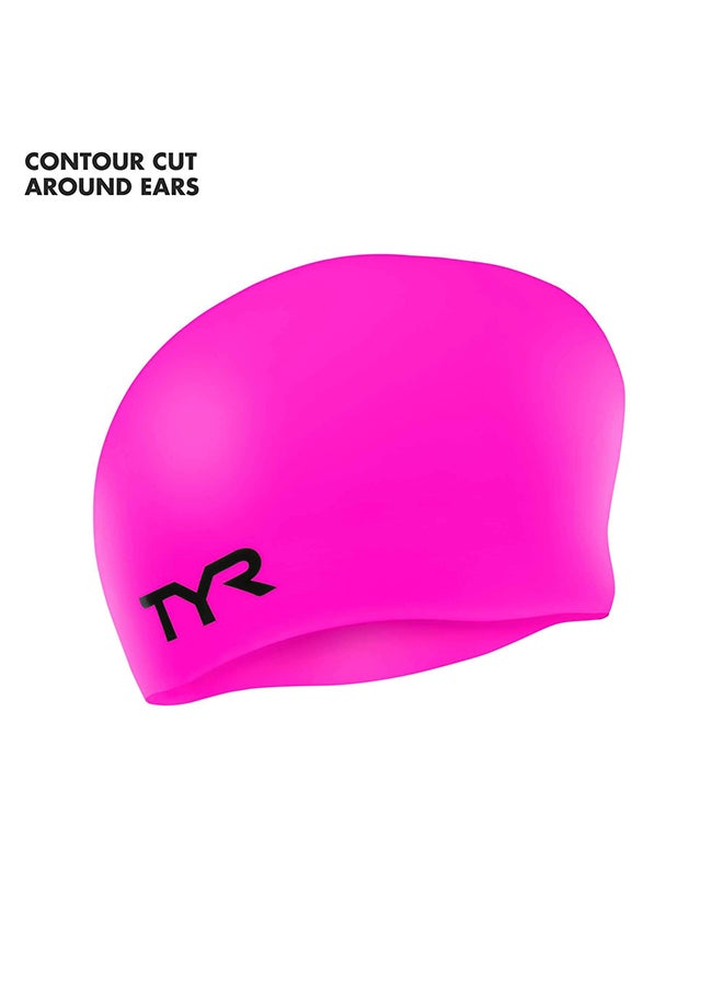 TYR Long Hair Wrinkle Free Silicone Swim Cap (Pink) - Image 4