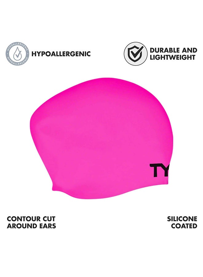 TYR Long Hair Wrinkle Free Silicone Swim Cap (Pink) - Image 2
