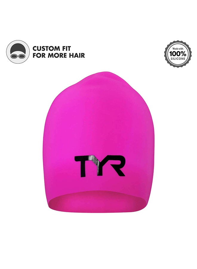 TYR Long Hair Wrinkle Free Silicone Swim Cap (Pink) - Image 3