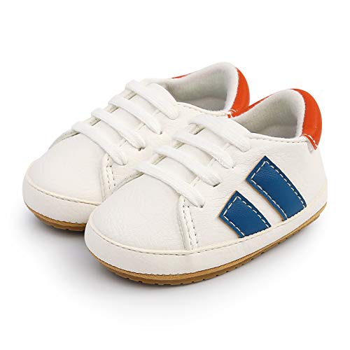 RVROVIC Baby Boys Girls Sneakers Anti-Slip Oxford Loafer Flats Infant Toddler PU Leather Soft Sole Baby Shoes(0-6 Months,Infant,0-White&Blue) - Image 2