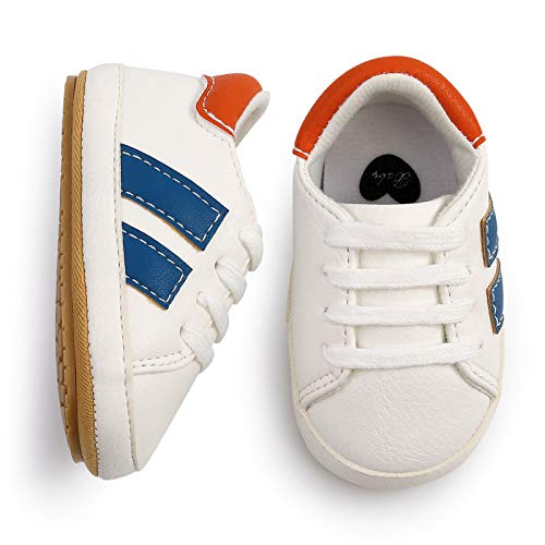 RVROVIC Baby Boys Girls Sneakers Anti-Slip Oxford Loafer Flats Infant Toddler PU Leather Soft Sole Baby Shoes(0-6 Months,Infant,0-White&Blue) - Image 3