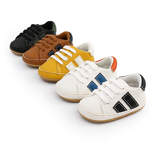 RVROVIC Baby Boys Girls Sneakers Anti-Slip Oxford Loafer Flats Infant Toddler PU Leather Soft Sole Baby Shoes(0-6 Months,Infant,0-White&Blue) - Image 5