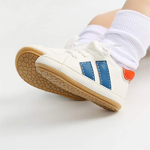 RVROVIC Baby Boys Girls Sneakers Anti-Slip Oxford Loafer Flats Infant Toddler PU Leather Soft Sole Baby Shoes(0-6 Months,Infant,0-White&Blue) - Image 4