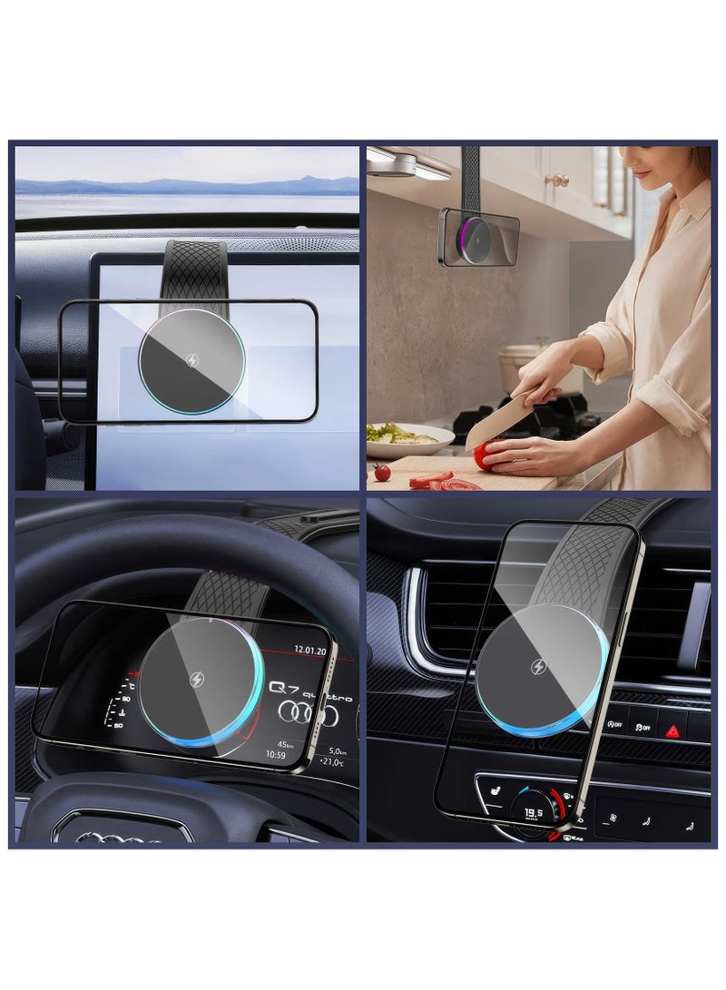 SYOSI for Mag-safe Car Mount Charger 15W, Magnetic Car Phone Holder, Fast Charging, Compatible for iPhone 15, 14, 13, 12 Pro Plus Max, Bendable Memory Titanium Alloy for Dashboard, Windshield, Touchscreen - Image 2