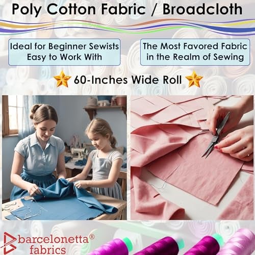 Barcelonetta | Poly Cotton Fabric for Sewing | Broadcloth Fabric | by The Yard | 60" Wide Roll | Lightweight, Breathable | Lining, Home Textile, Skirts, Tote Bags (White, 5 Yard) - Image 3
