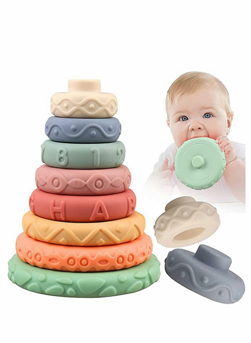 Soft Stacking Rings Toy Set for Babies, 8 Colorful Building Rings, Teething and Squeeze Play Fun - Image 1