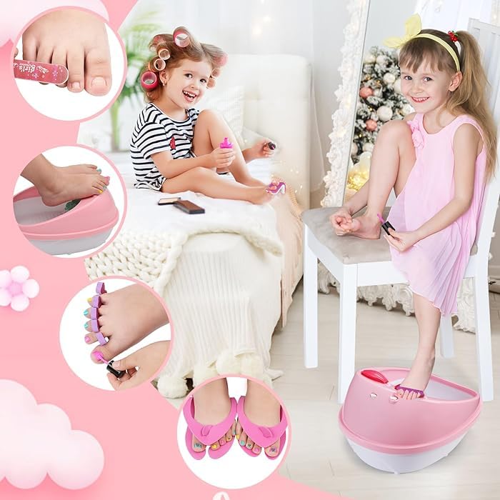 KIDIIG Kids Foot Spa Toy Massaging Foot Soak Tub for Girls Manicure Pedicure Art Salon Spa Party Supplies Christmas Birthday Gift - Image 5