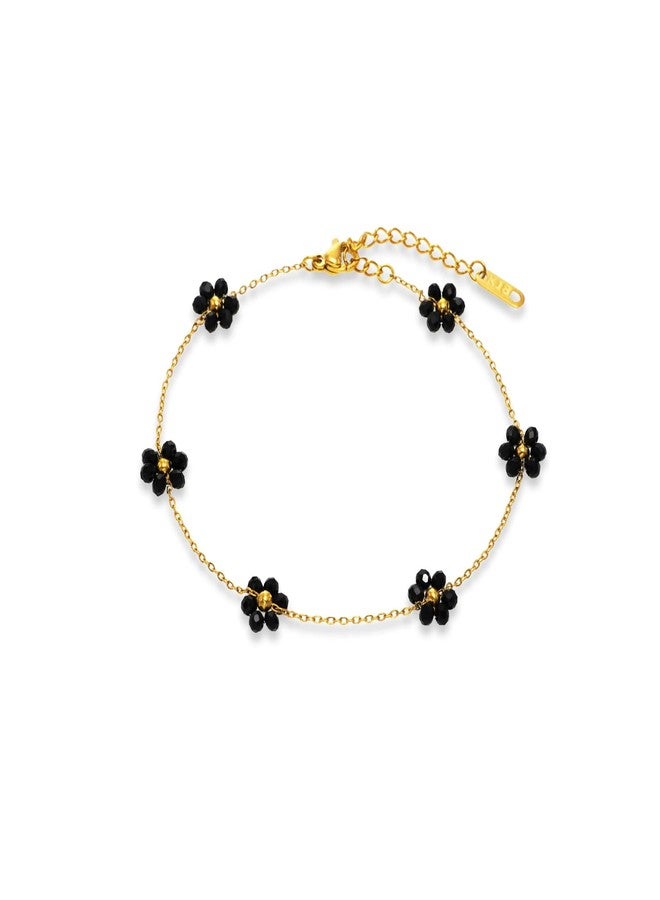 Aaishwarya 18K Gold Plated Black Floral Beads Anklet | Anklets for Women and Girls | Waterproof & Anti-Tarnish Payal |Minimal Jewelry | Boho Beach Accessory | Elegant Gift - Image 1