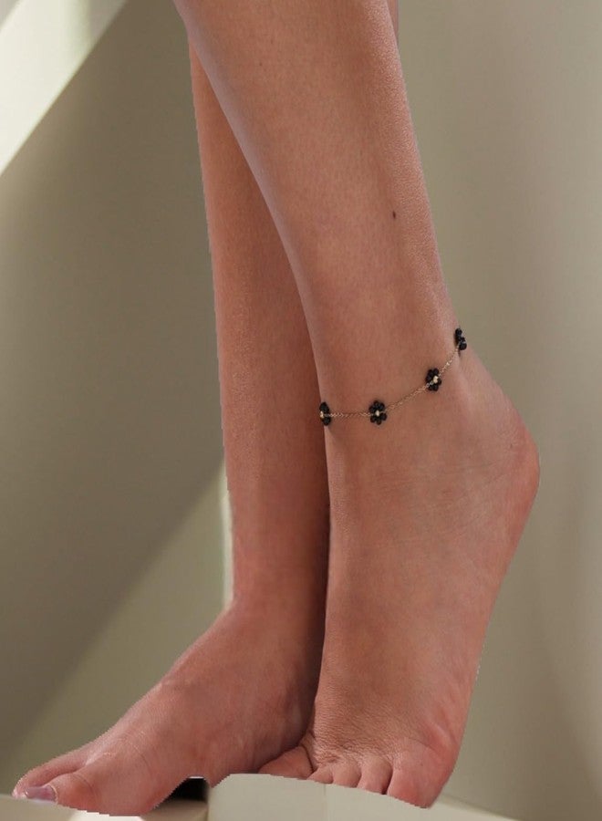 Aaishwarya 18K Gold Plated Black Floral Beads Anklet | Anklets for Women and Girls | Waterproof & Anti-Tarnish Payal |Minimal Jewelry | Boho Beach Accessory | Elegant Gift - Image 2