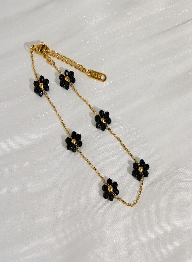 Aaishwarya 18K Gold Plated Black Floral Beads Anklet | Anklets for Women and Girls | Waterproof & Anti-Tarnish Payal |Minimal Jewelry | Boho Beach Accessory | Elegant Gift - Image 3