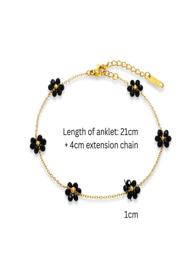 Aaishwarya 18K Gold Plated Black Floral Beads Anklet | Anklets for Women and Girls | Waterproof & Anti-Tarnish Payal |Minimal Jewelry | Boho Beach Accessory | Elegant Gift - Image 5